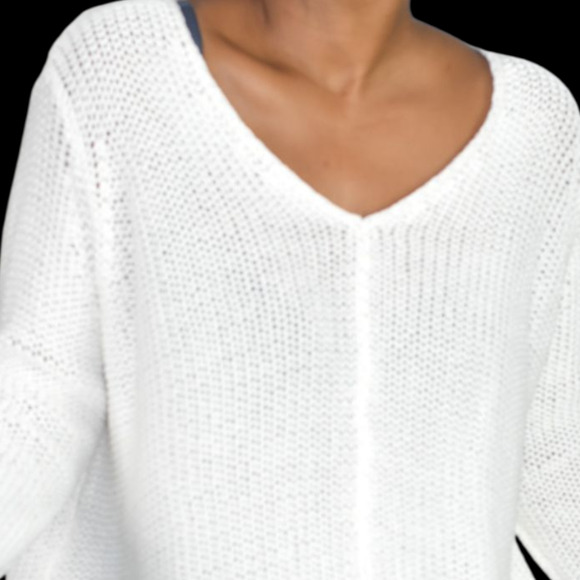 Wooden Ships Maui VNeck White Pullover Sweater Slouchy Cropped Boxy Small Medium - Picture 3 of 15